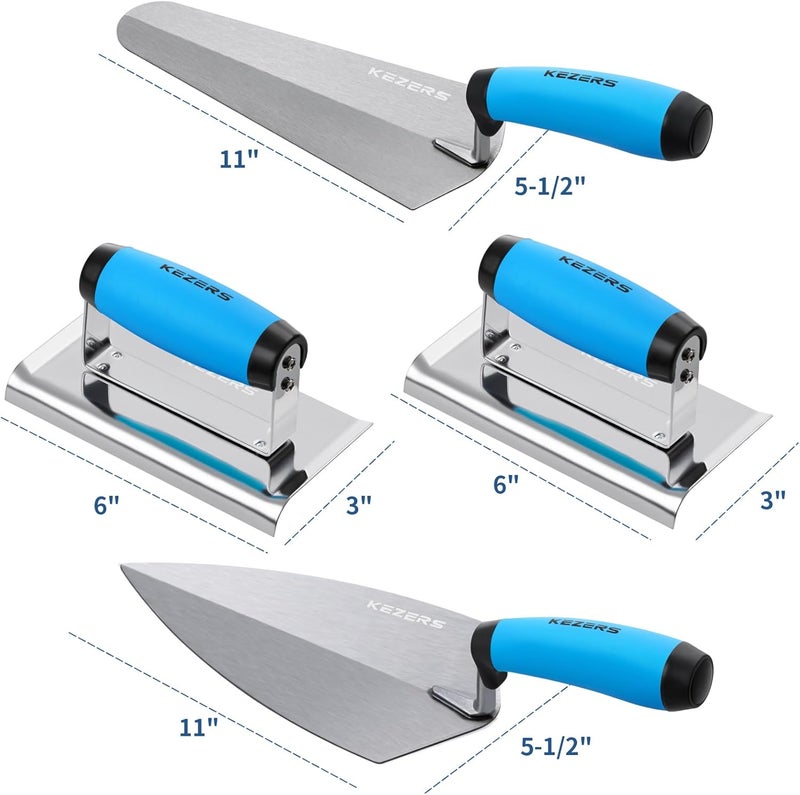 KEZERS 8-in-1 Concrete Finishing Tools Kit: Magnesium Float, Finishing & Pool Trowel, Gauging & Brick Trowel, Concrete Groover & Edger for Masonry, Stucco Repair & Bricklaying - Image 3